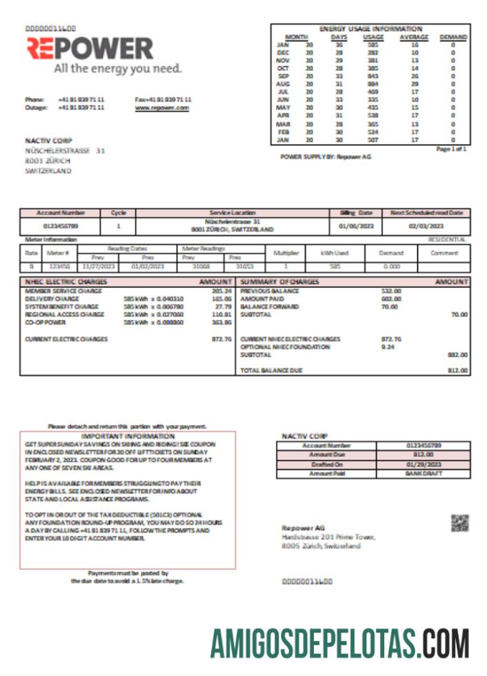 SCR da conta de negócios de serviços públicos da Repower AG exemplo